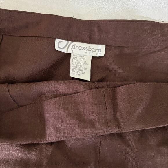 DressBarn Linen Blend Capri Pants Embroidered Beaded Side Zip Brown Size 16 - Picture 2 of 11